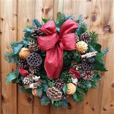 Handmade Fresh Pine Doorwreath with a Splash of Gold
