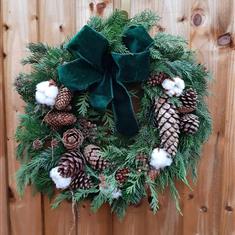Handmade Fresh Pine Door Wreath with Cones