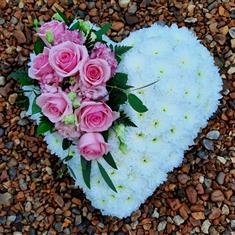 Based Heart with a Pink Heaven Rose Spray