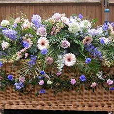 Summer Pink and Blue Casket Spray with Garland